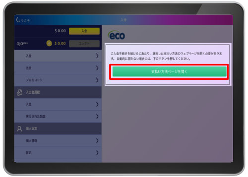 オンラインカジノ プレイオジョ playojo 電子決済 eウォレット 入金手順③