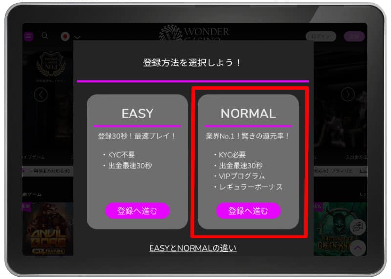 ワンダーカジノ Wonder Casino オンラインカジノ 登録方法 登録手順